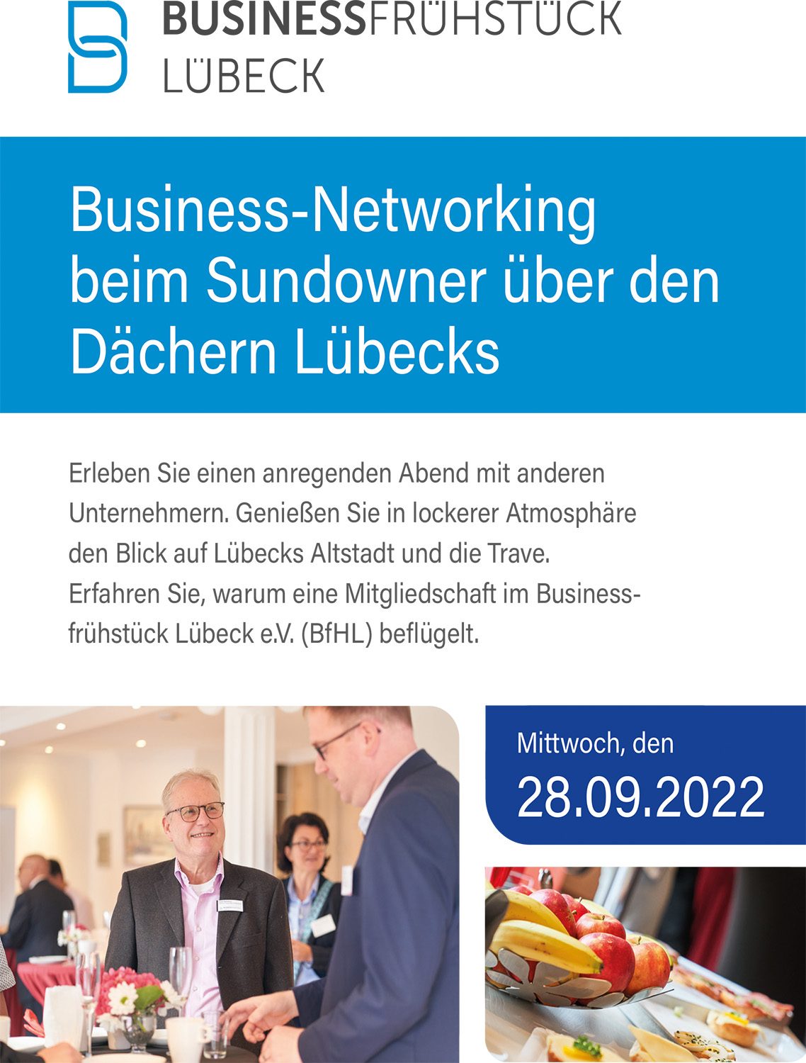 Business-Networking beim Sundowner über den Dächern Lübecks